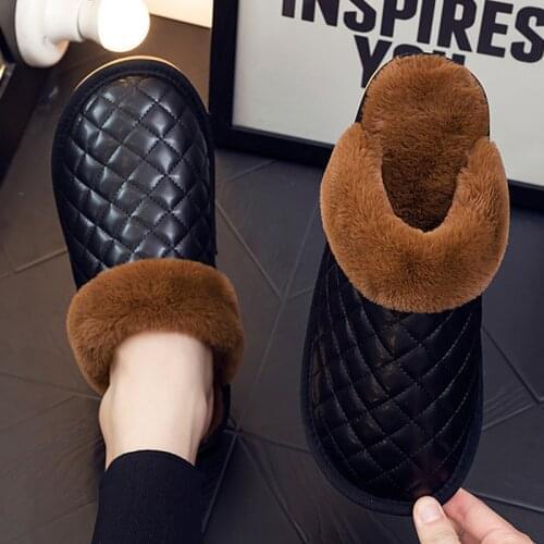 Luxury Home Slippers Best Slippers For Men Women Plush Slippers Keep Warm Waterproof Non-slip Fur Leather Winter House Slippers