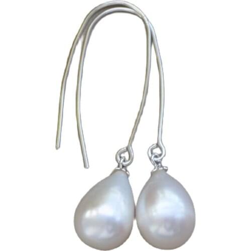 MTC·STAR Z10580 16mm White Drop Freshwater Pearl Dangle Earring 925silver