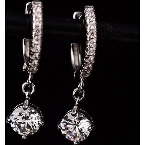 Round Moissanite Drop Earrings for Women 0.5ct Elegant S925 Sterling Silver Platinum Plated Wedding Earrings Fine Jewelry