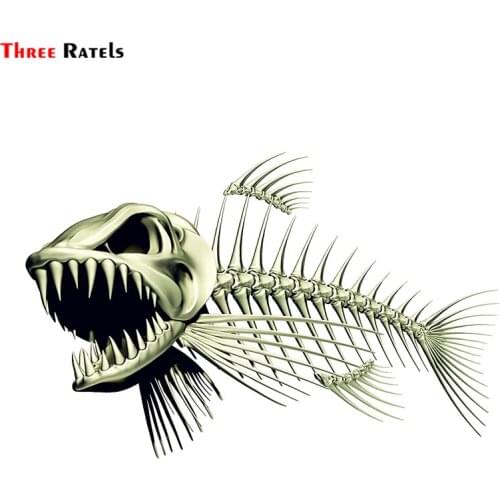 Three Ratels FTC-883# 18cmx11.7cm Scary Skeleton Fish Fishing Car Sticker Decals 3D Styling Motorcycle Decal Accessories