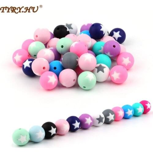 TYRY.HU 10Pcs/Lot star Silicone Beads Silicone Teething Beads Baby Teether Pacifier Chain DIY Necklace Loose Beads BPA Free