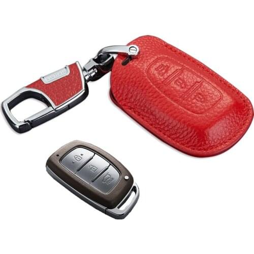Cowhide Leather Car Key Fob Cover Case For Hyundai Creta ix25 Grand i10 Elite i20 i40 Key Holder Car Key Accessories