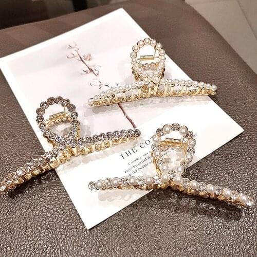 2021 New Fashion metal large Medium colored pearl rhinestone hairpin Pan Hair Claw For Women girl Hair accessories Headwear