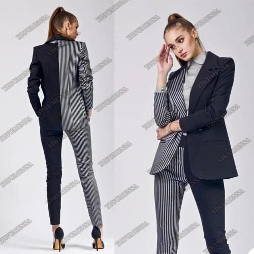 Unique Spring Striped Mother Of The Bride Pants Suit Women Ladies Formal Evening Party Tuxedos Work Wear For Wedding 2 Pcs 2022