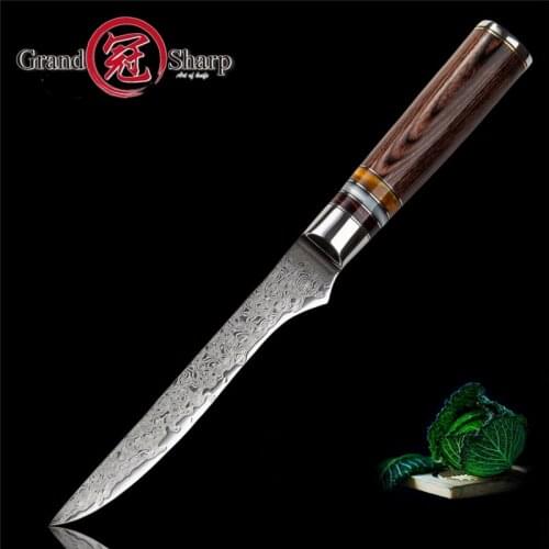5.5'' Damascus Kitchen Boning Knife Japanese Damascus VG10 Blade Carbon Steel Kitchen Knives Slicing Knife Cooking Grandsharp