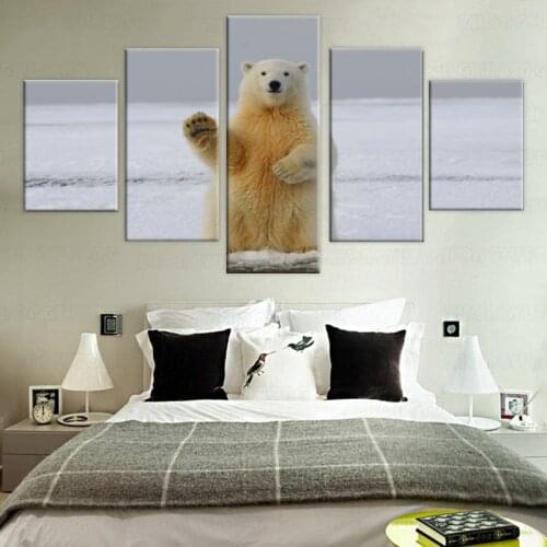5Pcs Canvas Printing Animal Wall Painting Saying Hello Bear Picture Modular White Living Room Decorative Frame Poster