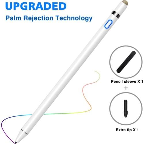 MoKo Active Stylus Pen,2 in 1 Digital Pen 1mm Fine Tip & Soft Fiber Tip,High Sensitivity Rechargeable Capacitive Pen for iPad 6