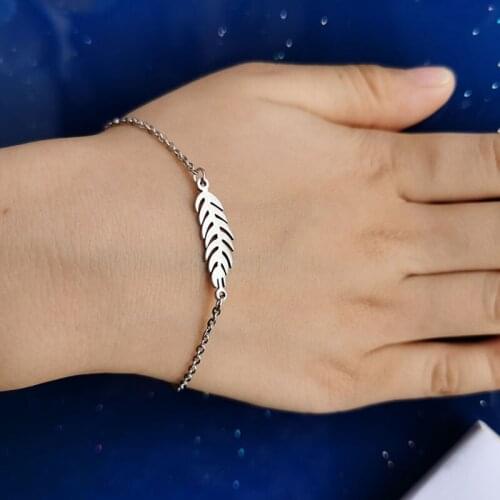 1 Pc Long Fern Leaves Stainless Steel Bracelet Leaf Charms For Cute Women Girls Kids Princess Fashion Jewelry Lucky Gift
