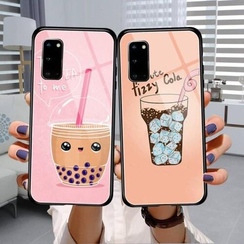 Cute animal bubble tea Phone Case Tempered Glass For Samsung S7 S8 S9 S10E S20 21 30 Plus ultra Note 8 9 10 Plus A7 2018