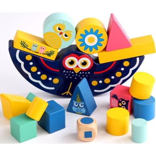 Children Montessori Wooden Animal Balance Blocks Table Games Toy Educational Stacking High Building Block Wooden Toy