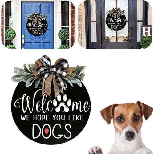 Welcome Sign Wreath Front Door Hanger with Bow 16 Inch Round Outdoor Hanging Vertical Sign Home Decoration Wreath Decor