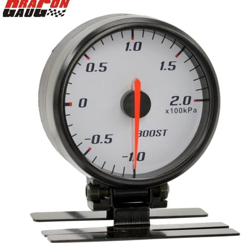 Dragon gauge 60mm Pointer Blue backlight White Face Auto Car Turbo boost gauge -10~20 KPA Turbo Meter With Sensor