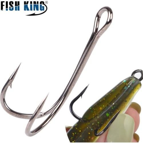 FISH KING 20pcs/pack Fishing Hooks Double High Carbon Steel Hooks Barbed Carp Fishhook For Soft Worm Lure