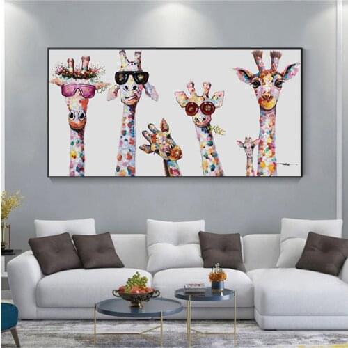 Art Pictures for Childrens Room Nordic Home Decor Wall Art Decor Canvas Painting Cute Cartoon Giraffes Poster Print Canvas