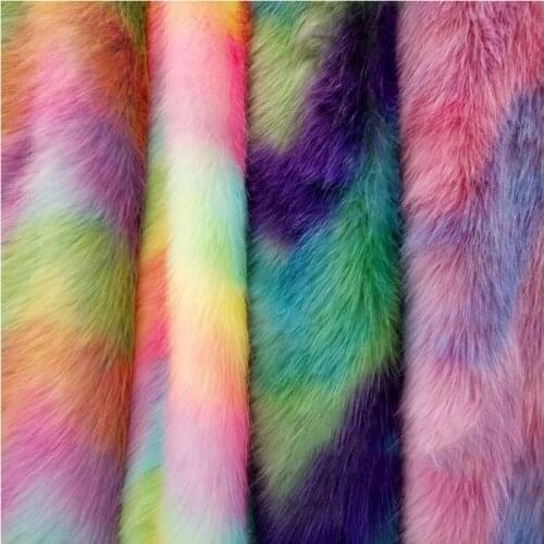 Weft-knitted rainbow wool imitation artificial fur Colorful long-haired fox fur Autumn and winter colored fox fur