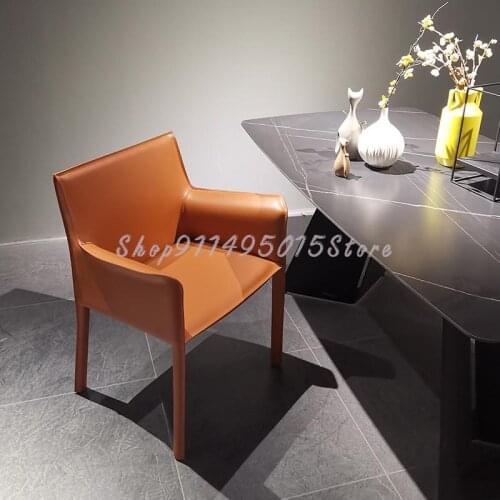 Italian Dining Chair Minimalist Backrest Bar Counter Restaurant Chair Model Room Designer Saddle Leather Negotiation Chair Home