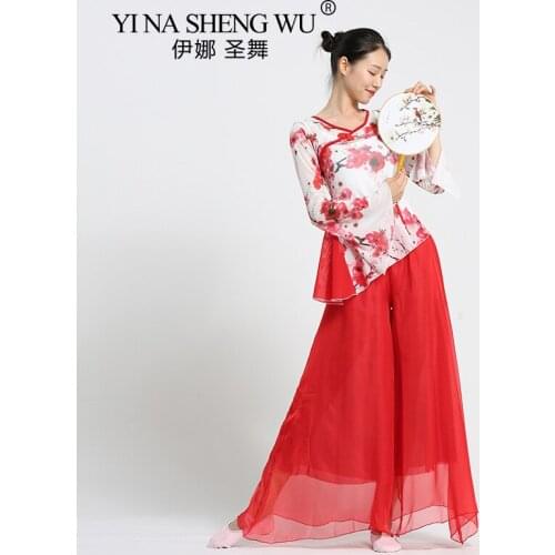 Classical Dance Clothing Body Rhyme Practice Clothes Gauze Clothing Art Test Trumpet Sleeve Plum Blossom Elegant National Top