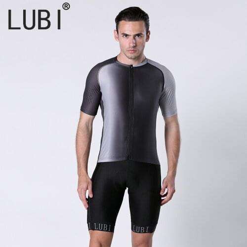 LUBI Gradient color Men Cycling Jersey Set Bib Short Sleeves Kits Bicycle MTB Downhill Road Bike Suit Summer Sports Clothing