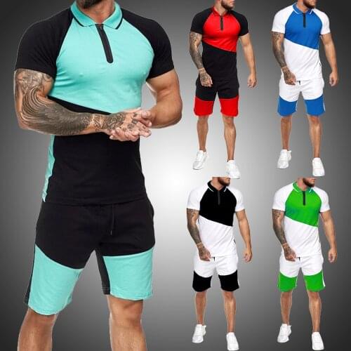 Men Fashion Clothing Summer Tracksuit Sports Wear Male Sets Shorts Set Men Irregular Stitching Sweat Suits Jogging Short Sleeve