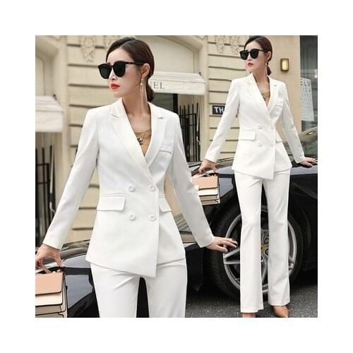 Fashion White pants suit women spring autumn Large size New High-end slim casual red OL Business suit Profession sets women