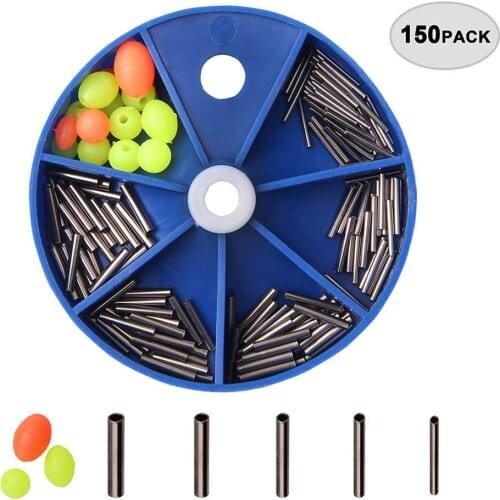 Easy Catch 150Pcs/Box Round Copper Fishing Tube Fishing Wire Pipe Crimp Sleeves Tube Connector With Beads Fishing Tackle Kit
