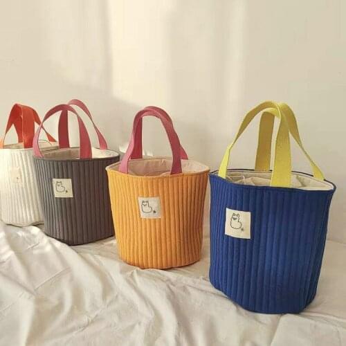 Cute Japan Casual Foldable Drawstring Basket Monogram Canvas Buckets Candy Baskets Happy Party Decoration For Kids Tote Bag Kore
