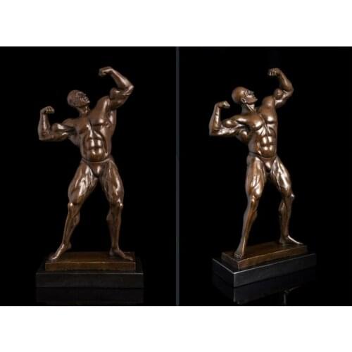 49CM large HOME OFFICE Living Room WINE BAR TOP COOL Ornament MAN MALE ART Fitness Bronze carving art Sculpture statue