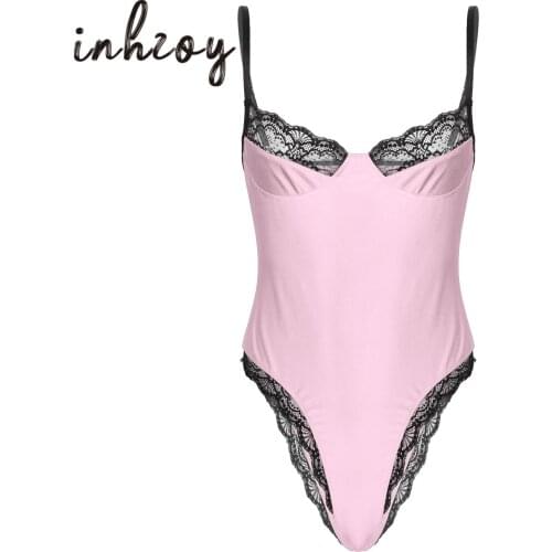 Men Sexy Lace Bodycon Bodysuit Sissy Sleeveless Lingerie Teddies Catsuit Nightwear