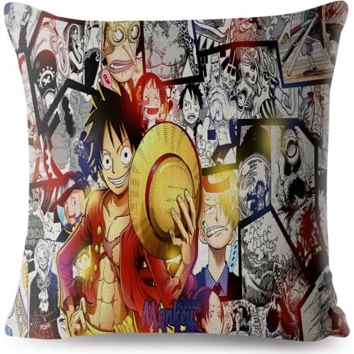 Newspaper Style One Piece Cartoon Luffy Print Cushion Cover 45*45 Pillow Covers Linen Pillows Cases Sofa Home Decor Pillowcase