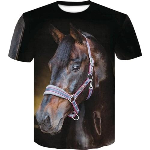 Black Horse New Summer 3D Printed T-shirt Fashion Casual Harajuku Style Round Neck Short Sleeve T-shirt