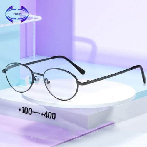 VCKA Anti-blue light Oval Metal Reading Glasses Women Men Clear Lens Presbyopic Optical Spectacle With Diopter +1.0 to +4.0