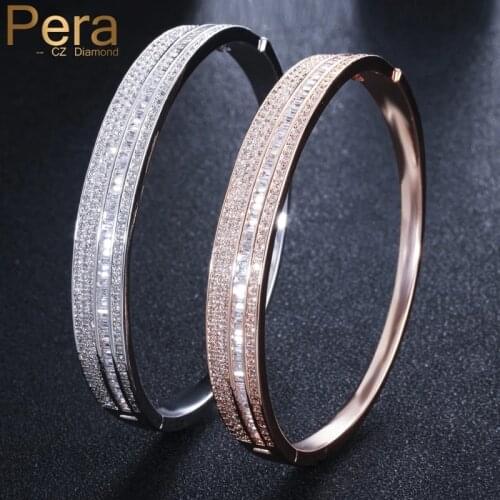 Pera High Quality Big Baguette Square Shape Full Sparkling AAA + Cubic Zirconia Charm Bangle For Women Jewelry Accessories Z001