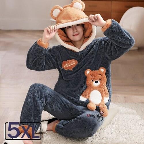 5XL Autumn Winter Warm Flannel Women Pajamas Sets Thick Coral Velvet Long Sleeve Plus Size Cartoon Sleepwear Thin Pyjamas Set