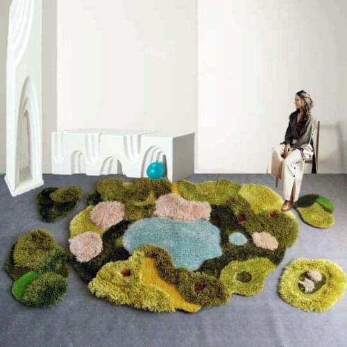 Green Forest River plush shaggy carpet for home handemade decoration beautiful cute living room rug fool mat for kids