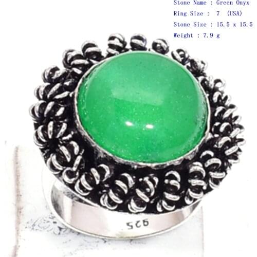 Genuine Green Onyx Ring Silver , Hand Made Women Jewelry gift. Size : All Size , GRP-R