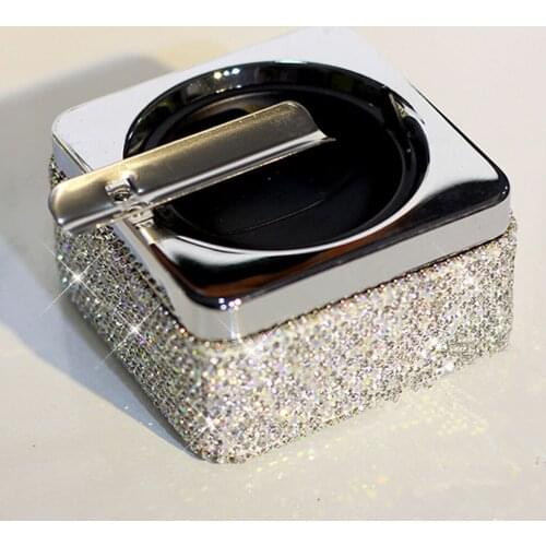 Portable Ashtray Crystal Rhinestones White Crystal Home Office Use Ashtray for Women Gril Gift