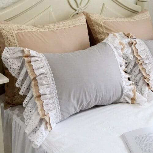 2pcs European type romantic pillow case elegant embroidered pillowcase satin Crochet Lace cotton princess pillow cover no filler