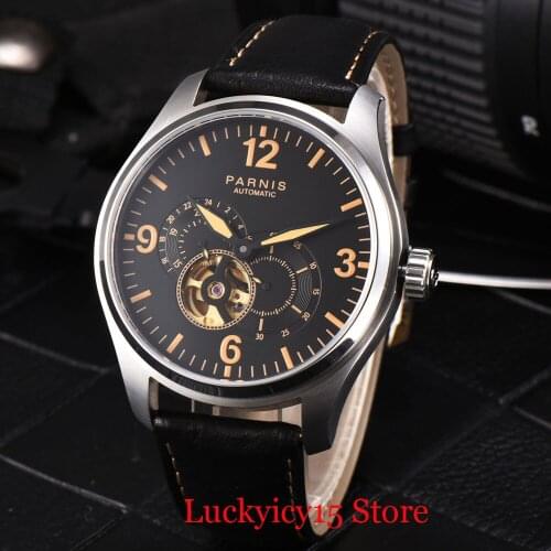 Luxury PARNIS 44MM Men Wristwatch Automatic Movement Hollow Dial Special Design Sapphire Glass