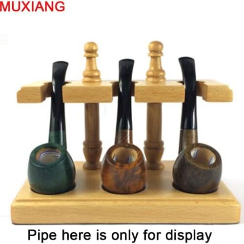 RU- MUXIANG Smoking Tools Fittings Handmade Solid Wood Straight Line Vertical 3 Pipe Racks Portable Shelf for Tobacco Pipes
