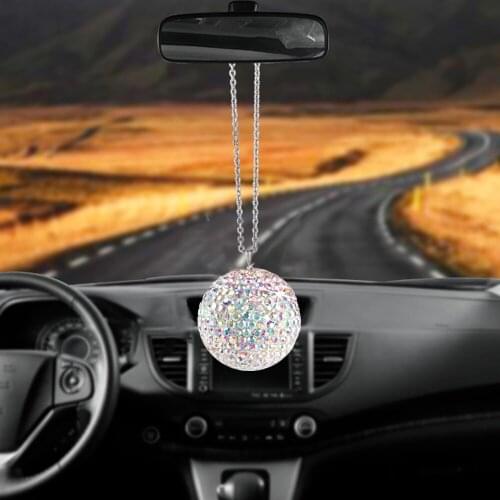 Rhinestone Crystal Ball Car Pendant Car Mirror Hanging Accessories Auto Interior Decoration Rear View Mirror Hanging Ornaments