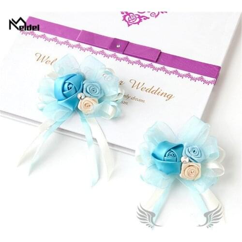 Wedding Wristbands Bridesmaids Silk Flower Wrist Bracelets Wedding Men Suit Boutonniere Groomsmen Buttonholes Sister Hand Flores