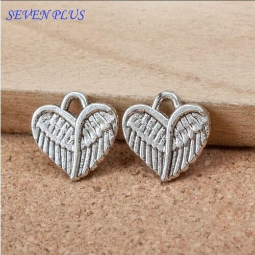 High Quality 20 Pieces/Lot 13mm*13mm Antique Silver Plated Small Wings Heart Charms Jewelry Making Charm