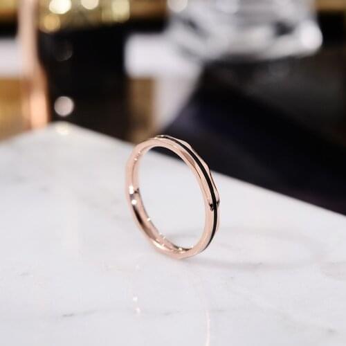 YUN RUO 316 L Titanium Steel Jewelry Black Rhombus Weeding Ring Anniversary Rose Gold Fashion Woman Birthday Gift Never Fade