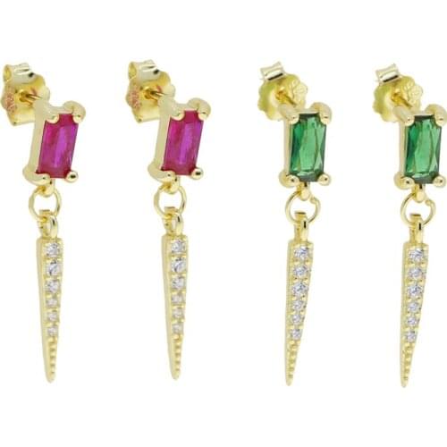 New Elegant 925 sterling silver women delicate Gold plated rainbow Baguette Colorful Cz Spike Charm Dangle Earrings jewelry gift