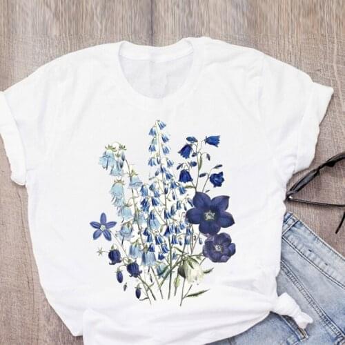 Women Sweet Fashion Clothes Flower Print 90s Painting Summer Lady Womens Clothing Tops T-Shirt Shirt Tees Lovely T Shirt