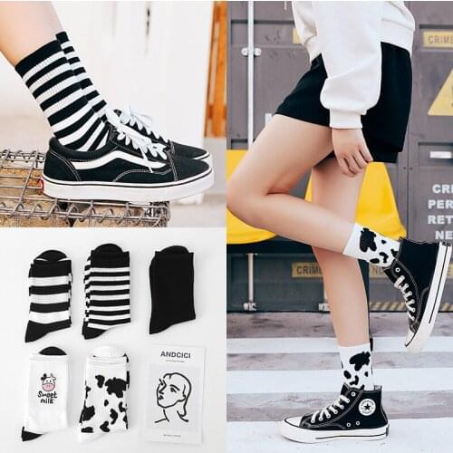 Women Socks Middle Tube Socks with Letters Socks Casual Socks Striped Fashion White Socks Funny Socks Harajuku Novelty Socks