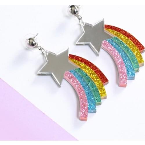 Women Punk Earrings Stars rainbows Pandent Earrings Charm Hip Hop Girls Gift Cute Stud acrylic jewelry Evening Party Earring