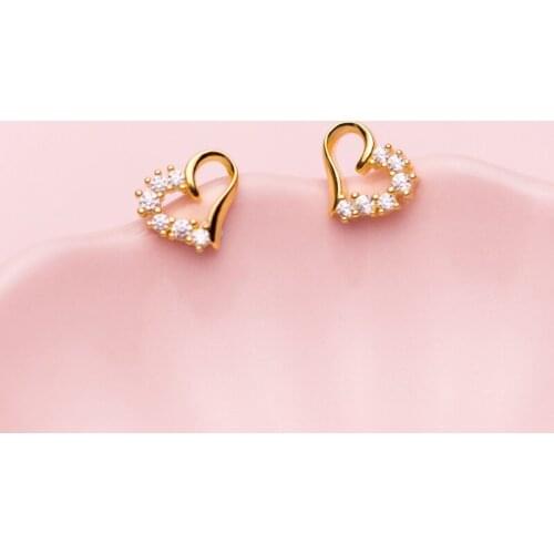 MloveAcc 100% 925 Solid Real Sterling Silver Sweet Hollow Heart CZ Stud Earrings Gift for Women Girls Kids Lady Jewelry
