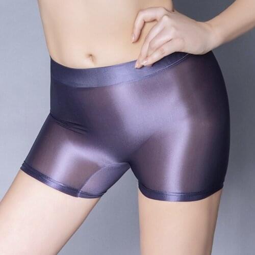 Women See Through Underwear Summer Stretch Oil Shiny Glossy Panties Boxer Shorts Womens Skirt Safety Briefs Slim Sexy Lingerie