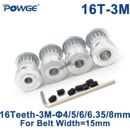POWGE 16 Teeth HTD 3M Synchronous Pulley Bore 4/5/6/6.35/8mm for Width 15mm HTD3M Timing belt HTD3M belt Pulley gear 16T 16Teeth